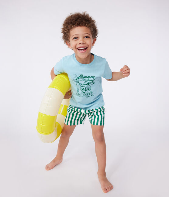Camiseta infantil de manga corta de algodón con estampado azul AQUATIC