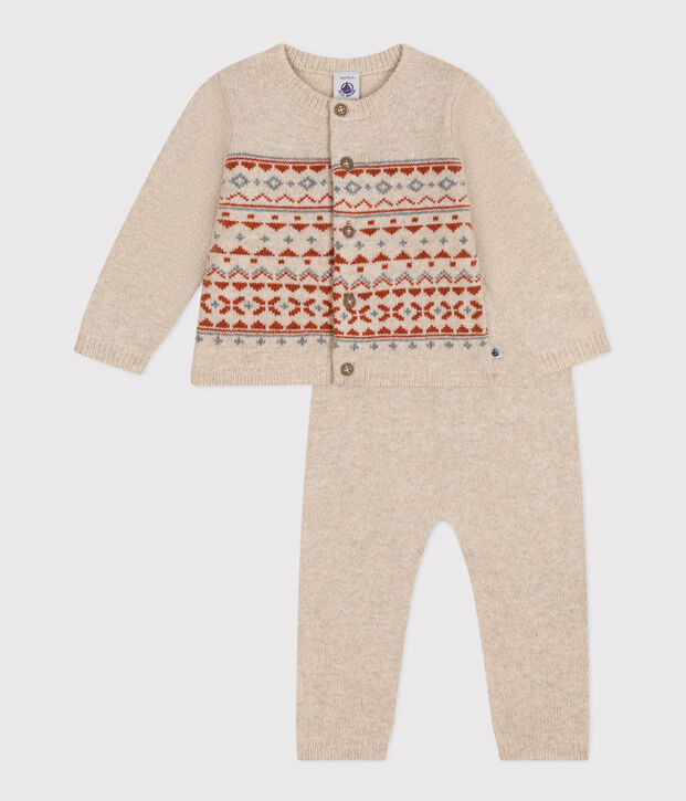 Conjunto de punto jacquard para beb&eacute; beige/multicolor