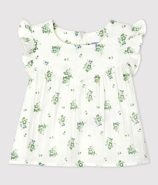 Blusa de manga corta con estampado de flores de gasa de algodón ecológico de bebé blanco MARSHMALLOW/blanco MULTICO