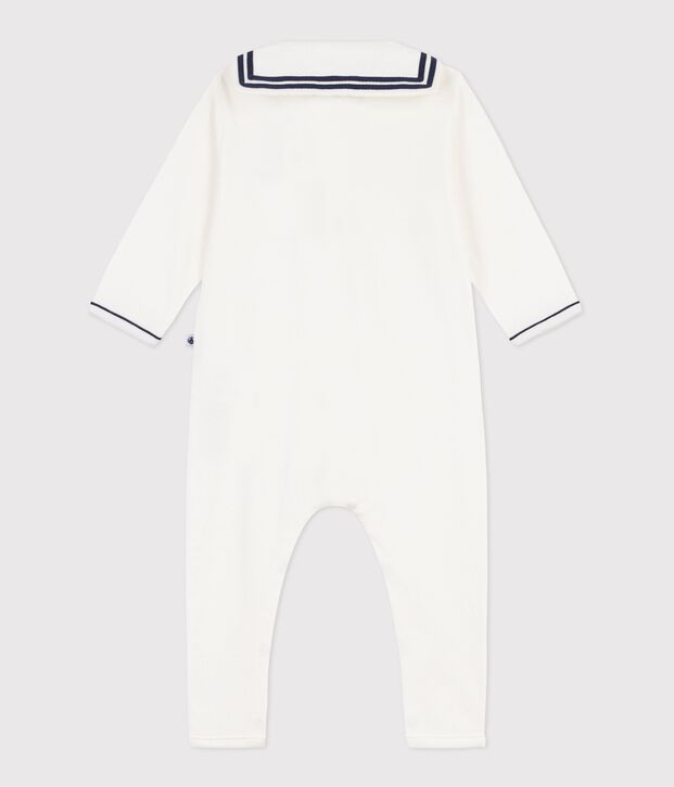 Pijama de algod&oacute;n sin pies con cuello de uniforme para beb&eacute; blanco