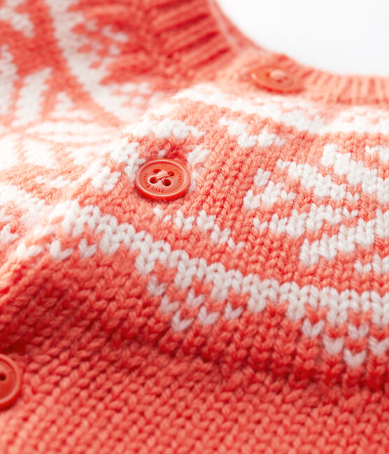 Cárdigan de 100 % lana de bebé. naranja OURSIN/blanco MARSHMALLOW