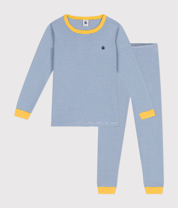 Pijama infantil de algod&oacute;n a rayas azul/blanco