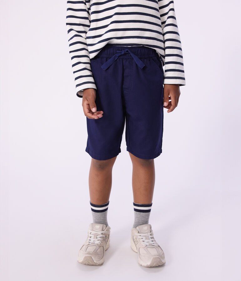 Bermudas cortas infantiles de algod&oacute;n liso azul