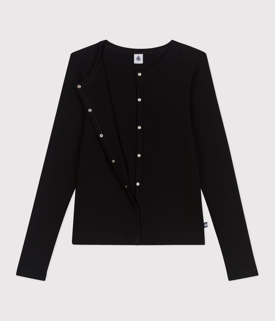 Cárdigan de algodón liso para mujer negro BLACK