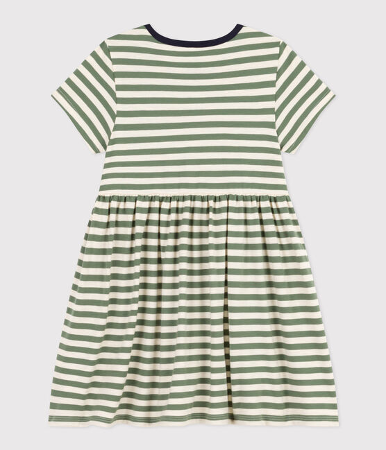 Vestido de manga corta de algodón a rayas para niña verde CROCO/ AVALANCHE