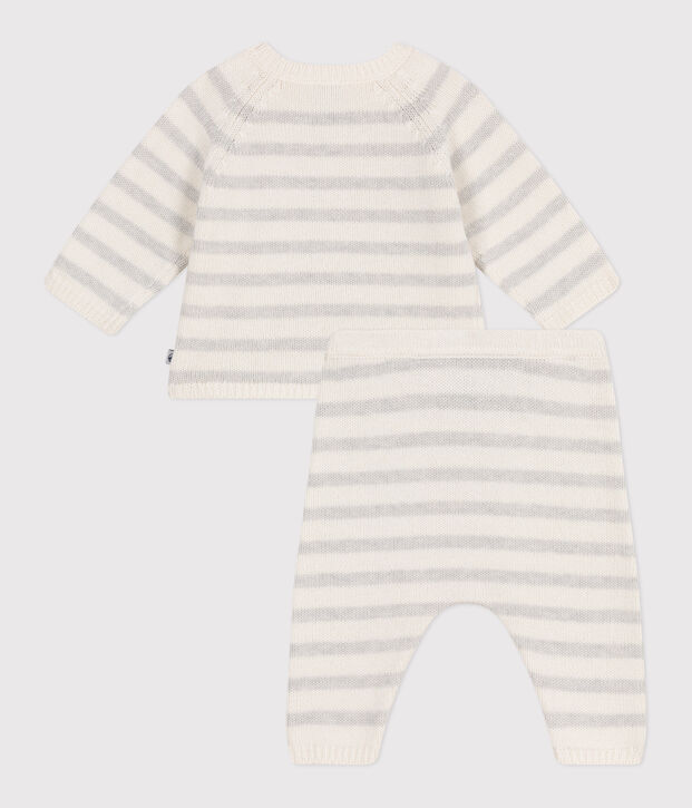 Conjunto de dos piezas de punto tricotado de lana y algod&oacute;n para beb&eacute; blanco/beige