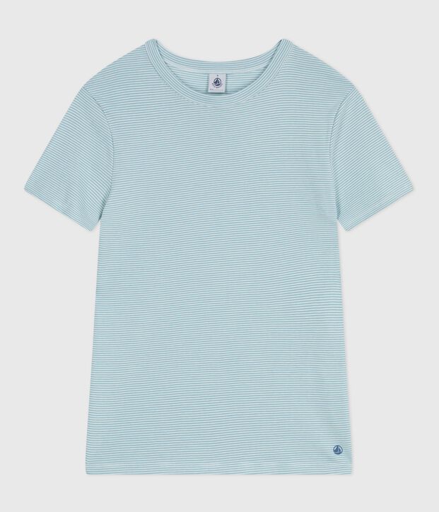 Camiseta de algod&oacute;n de manga corta a rayas para mujer verde/blanco
