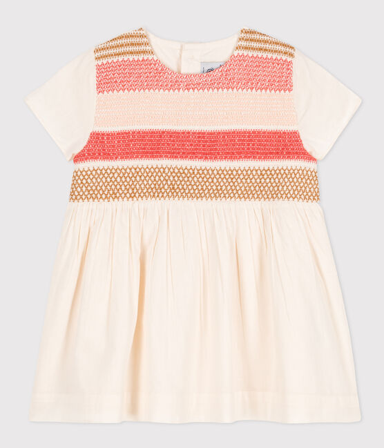Vestido de manga corta con fruncidos para bebé blanco AVALANCHE/ MULTICO