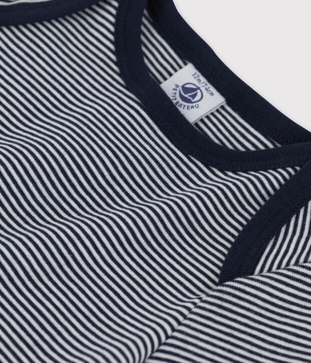 Camiseta de manga corta milrayas de algod&oacute;n ecol&oacute;gico de beb&eacute; azul/blanco