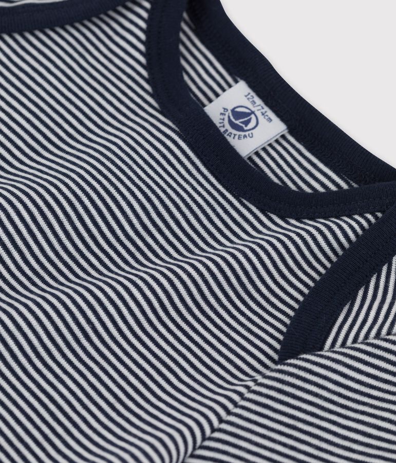 Camiseta de manga corta milrayas de algod&oacute;n ecol&oacute;gico de beb&eacute; azul/blanco