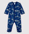 Pijama enterizo de tela de Jouy París en tejido tubular de bebé azul MEDIEVAL/blanco MARSHMALLOW
