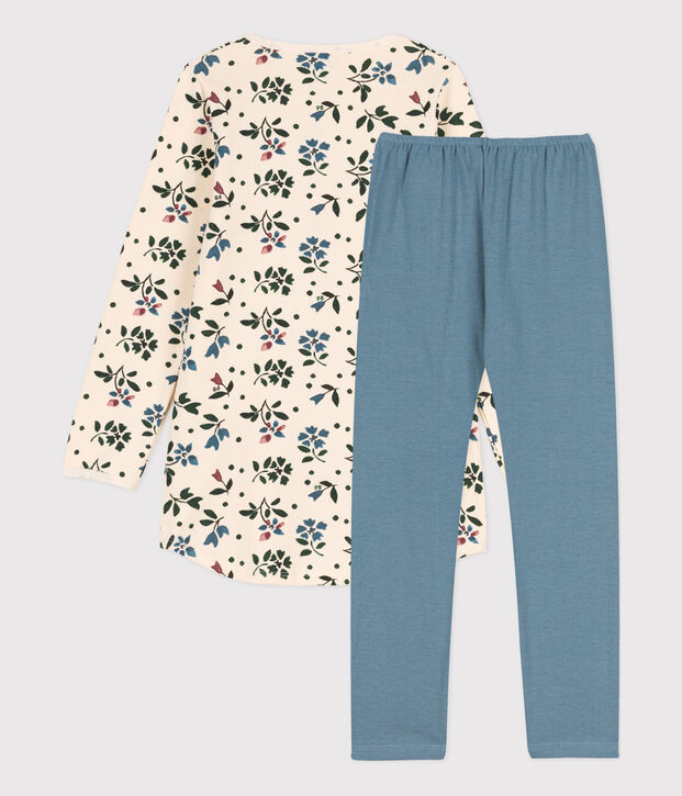 Camis&oacute;n y leggings de felpa y algod&oacute;n con flor para ni&ntilde;a crudo/multicolor