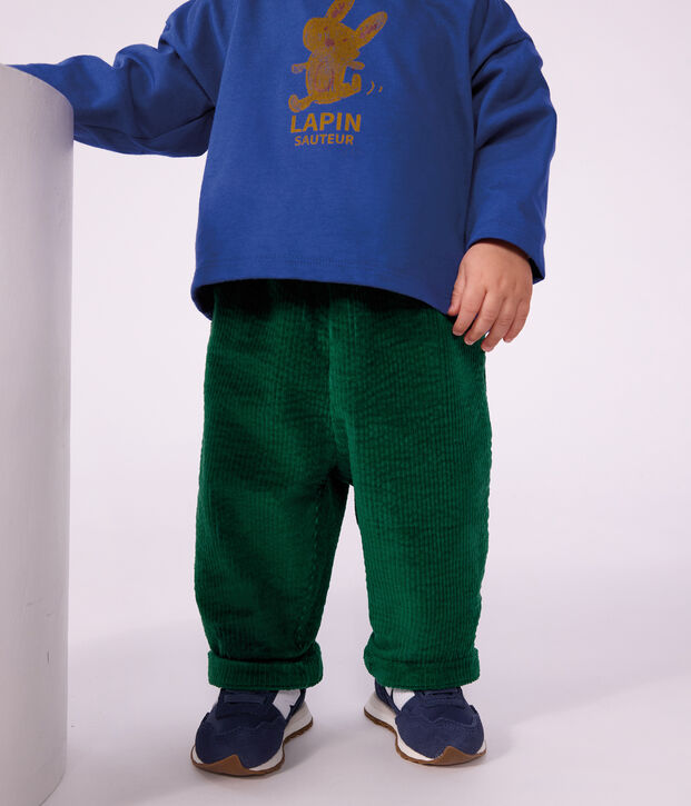 Pantal&oacute;n de terciopelo liso para beb&eacute; verde