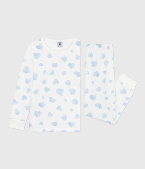Pijama infantil de felpa con estampado de corazones blanco MARSHMALLOW/blanco MULTICO