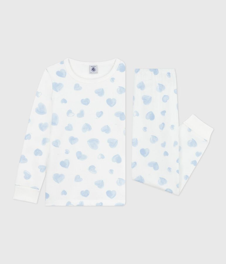 Pijama infantil de felpa con estampado de corazones blanco/multicolor