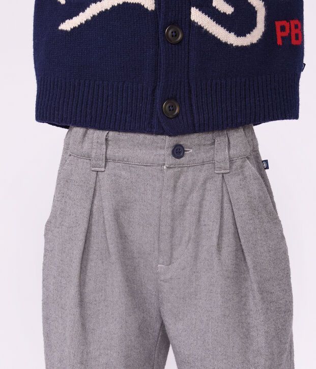 Pantal&oacute;n infantil de pinzas de franela de algod&oacute;n gris