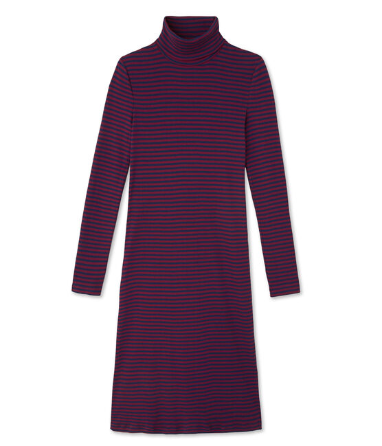 Robe femme rayée à col roulé en coton ultra light rojo CLAFOUTI/azul MEDIEVAL