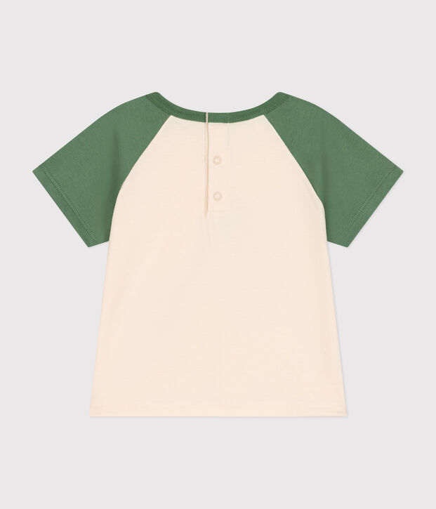 Camiseta de manga corta de punto fino para beb&eacute; crudo/verde