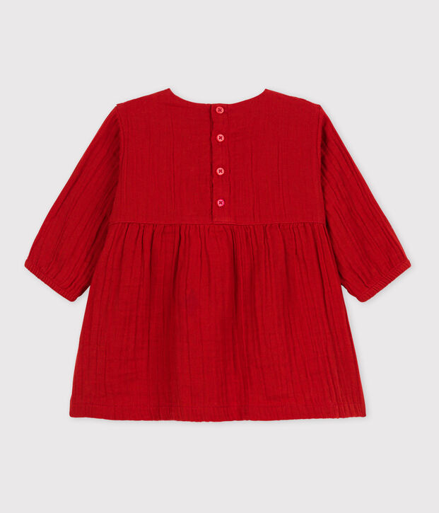 Vestido de gasa de algod&oacute;n de manga larga para beb&eacute; rojo