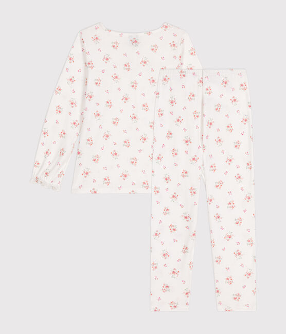 Pijama de algodón infantil con estampado de flores blanco MARSHMALLOW/blanco MULTICO