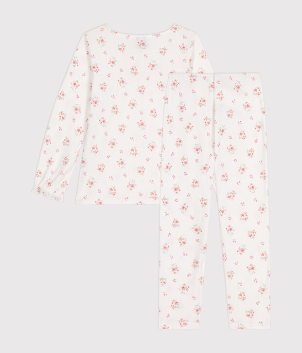Pijama de algod&oacute;n infantil con estampado de flores blanco/multicolor