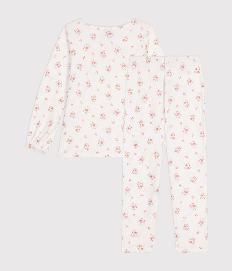 Pijama de algod&oacute;n infantil con estampado de flores blanco/multicolor