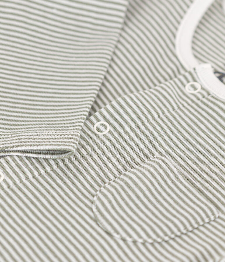 Mono largo de algod&oacute;n milrayas para beb&eacute; verde/blanco