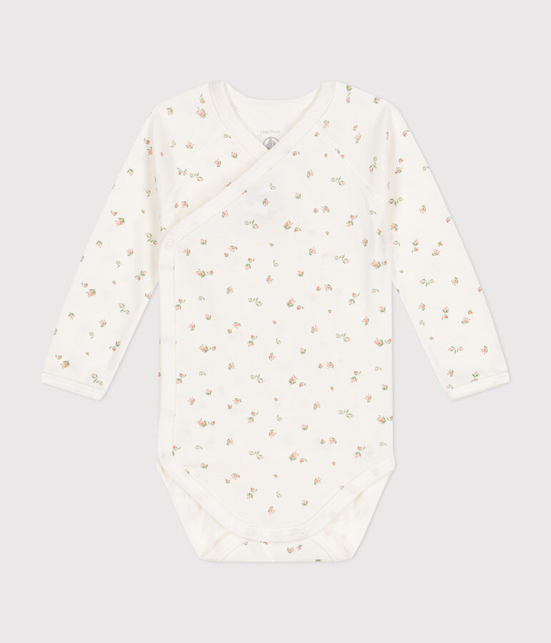 Body cruzado de manga larga de algod&oacute;n para beb&eacute; blanco MARSHMALLOW/ SALINE