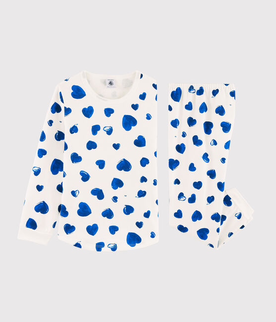 Pijama con corazones azules de felpa para niña blanco MARSHMALLOW/azul BLEU