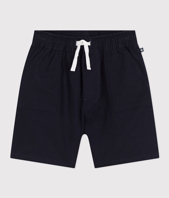 Pantalón corto infantil de sarga de algodón y lino azul SMOKING