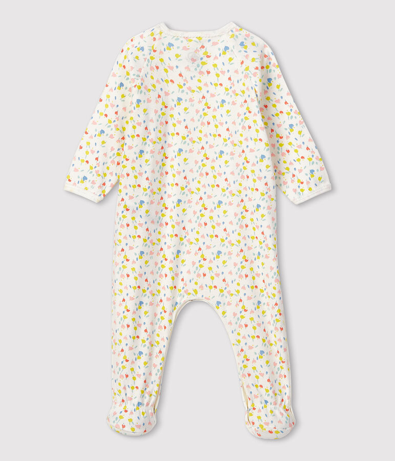 Pijama enterizo de flores de beb&eacute; de algod&oacute;n ecol&oacute;gico blanco/multicolor