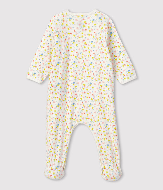 Pijama enterizo de flores de bebé de algodón ecológico blanco MARSHMALLOW/blanco MULTICO