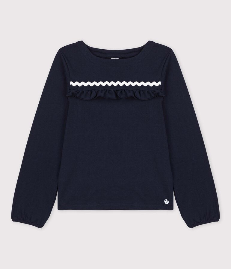 Camiseta de algod&oacute;n de manga larga para ni&ntilde;a azul