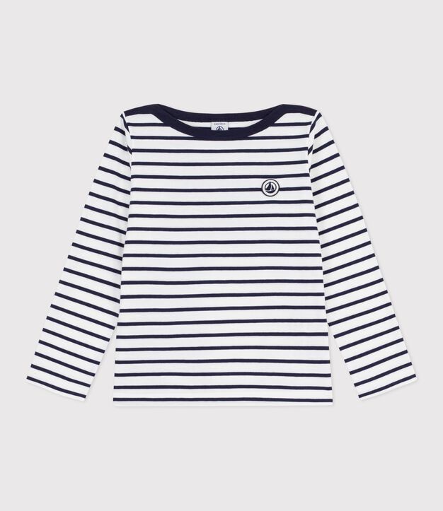 Camiseta marinera ic&oacute;nico para ni&ntilde;os de algod&oacute;n grueso blanco/azul