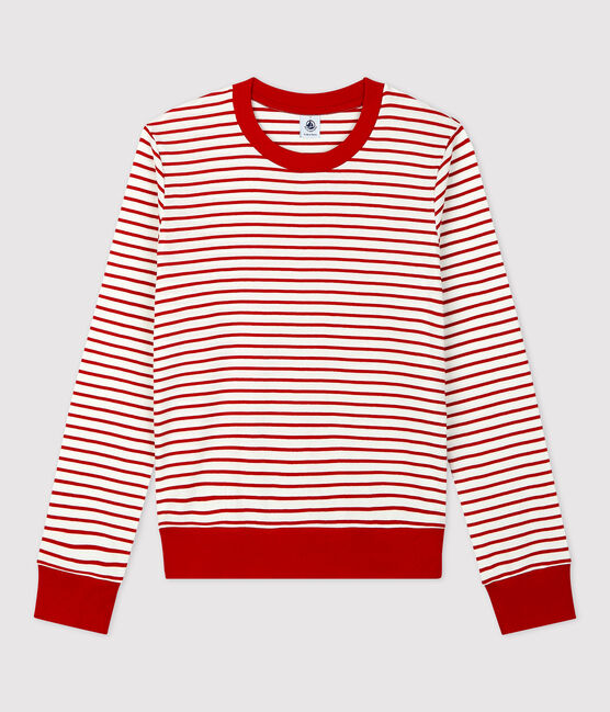 Camiseta marinera de algodón de mujer blanco MARSHMALLOW/rojo TERKUIT