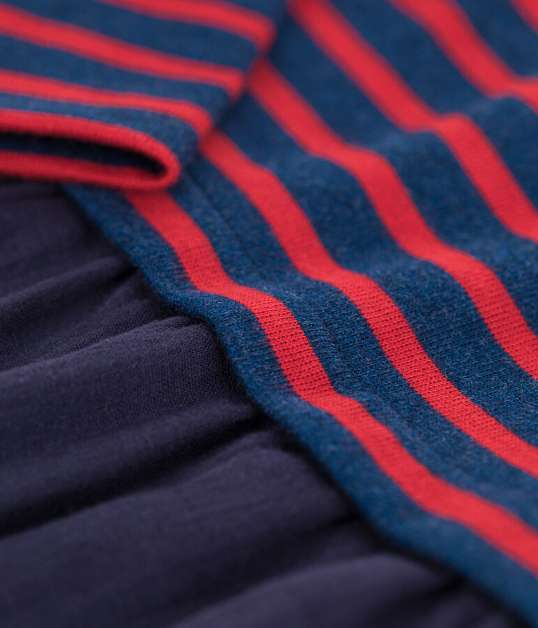 Vestido bimaterial de manga larga de beb&eacute; azul/azul