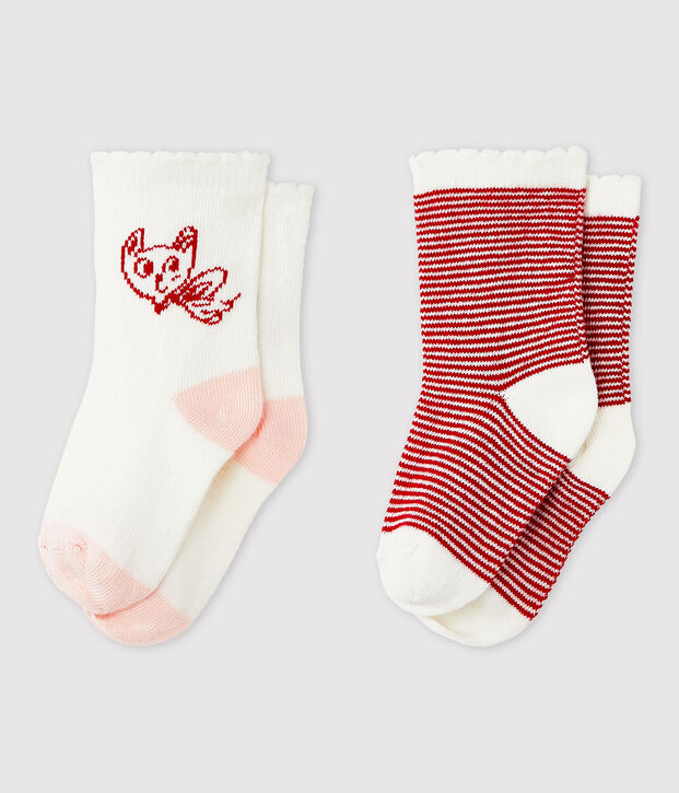 Lote de 2 pares de calcetines con estampado de beb&eacute; ni&ntilde;a multicolor