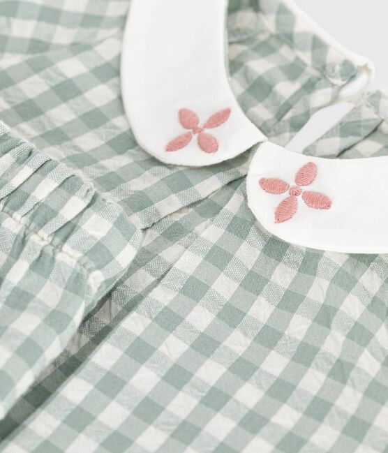 Conjunto de dos piezas de algodón, con blusa y short vichy, para bebé azul PAUL/blanco MARSHMALLOW