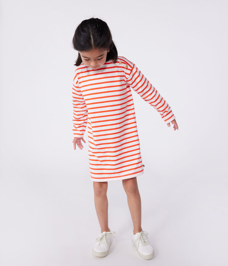 Vestido infantil de algod&oacute;n de manga larga a rayas rosa/rojo