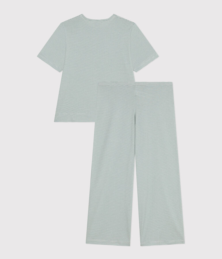 Pijama milrayas de algod&oacute;n de mujer verde/blanco