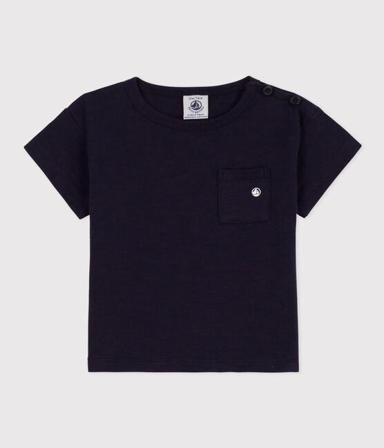 Camiseta de manga corta de punto flameado para bebé azul SMOKING