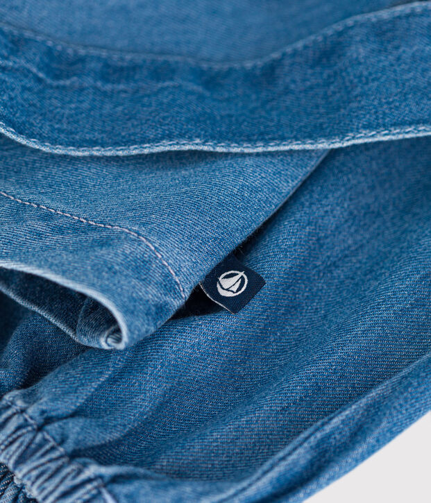 Vestido de manga larga de denim ligero para ni&ntilde;a azul