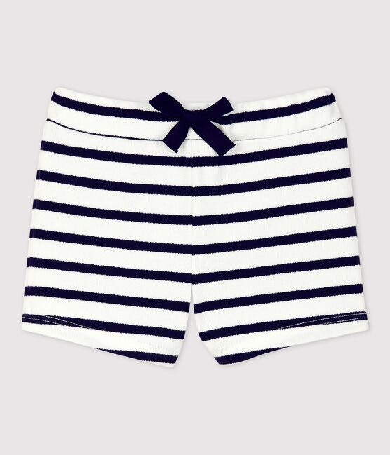 «Shorts» de jersey grueso ecológico de bebé blanco MARSHMALLOW/azul SMOKING