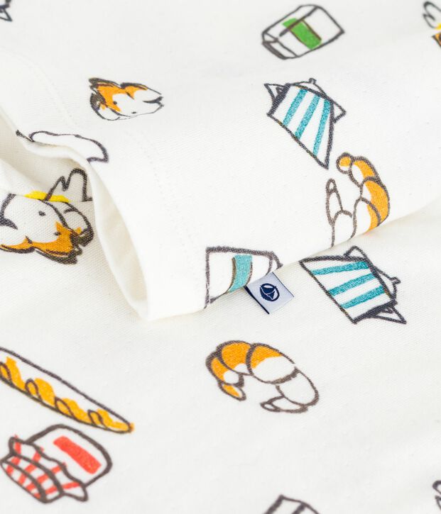 Pijama infantil de t&uacute;bico con estampado de desayuno blanco/multicolor