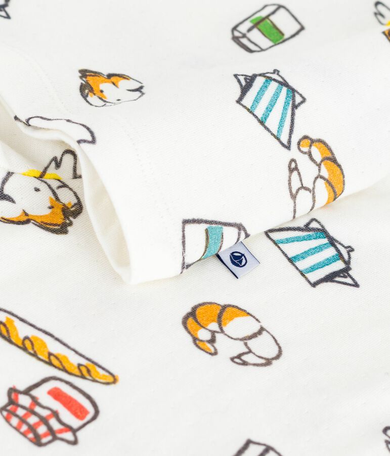 Pijama infantil de t&uacute;bico con estampado de desayuno blanco/multicolor