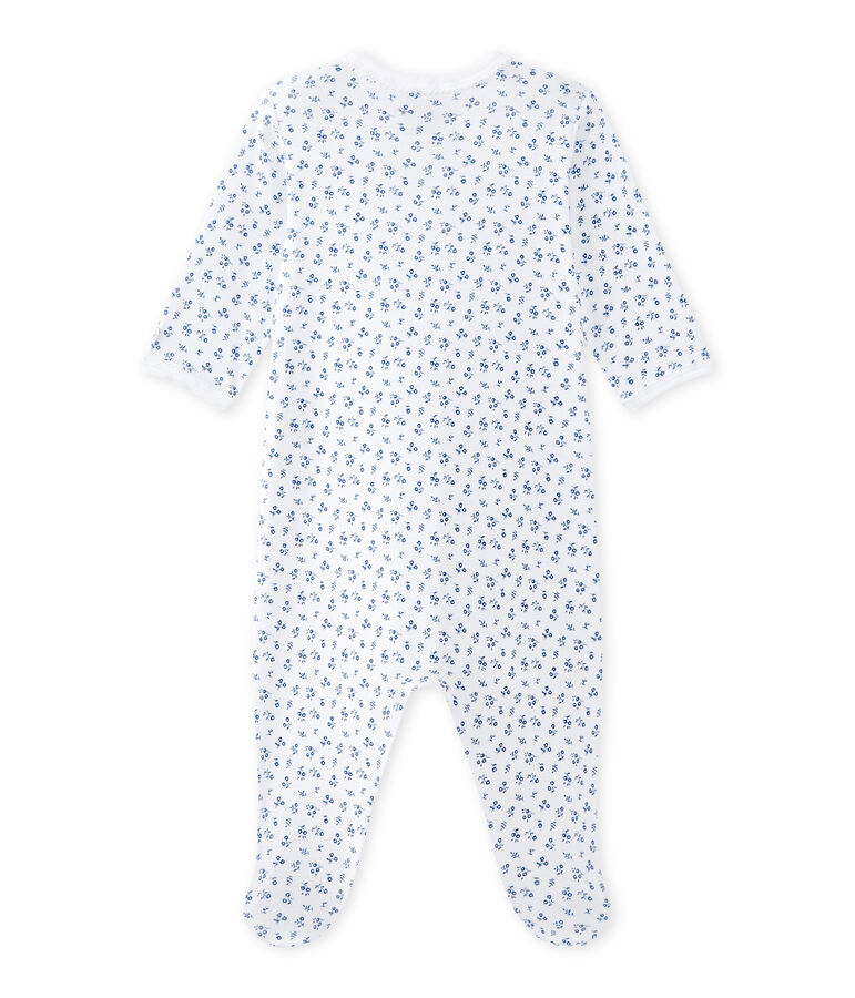 Pijama estampado para beb&eacute; ni&ntilde;a blanco ECUME/azul BLEU
