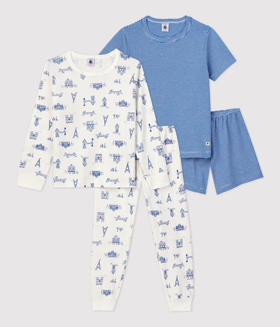 Juego de 2 pijamas, uno de París y otro milrayas en azul, de algodón de niño variante 1