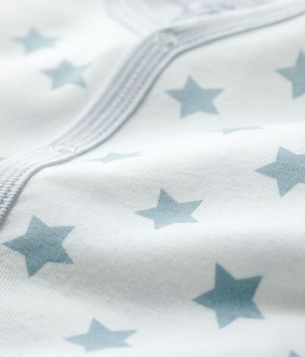 Pijama enterizo sin pies con estrellas grises de beb&eacute; de algod&oacute;n blanco/gris