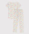 Pijama de manga corta de algodón con flores para niña blanco MARSHMALLOW/blanco MULTICO