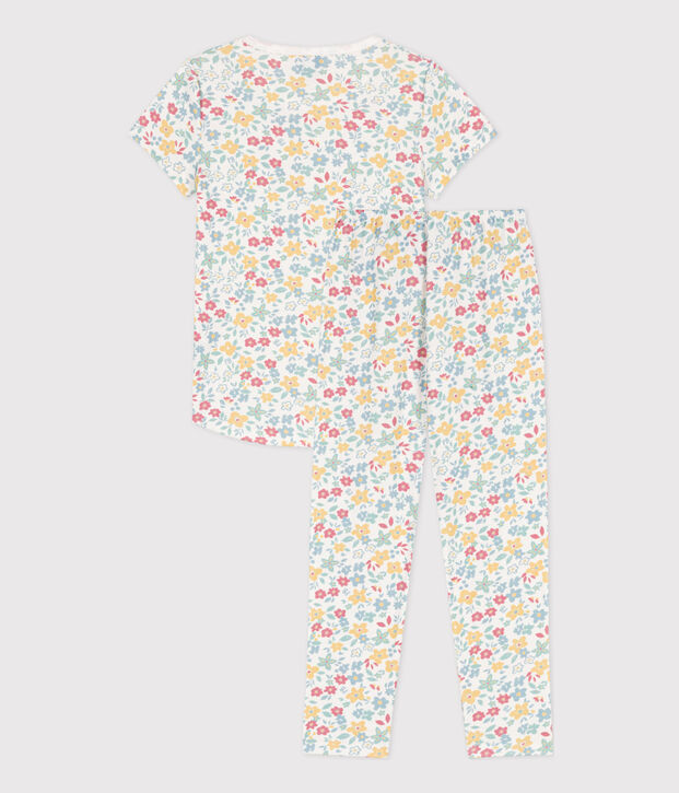 Pijama de manga corta de algod&oacute;n con flores para ni&ntilde;a blanco/multicolor